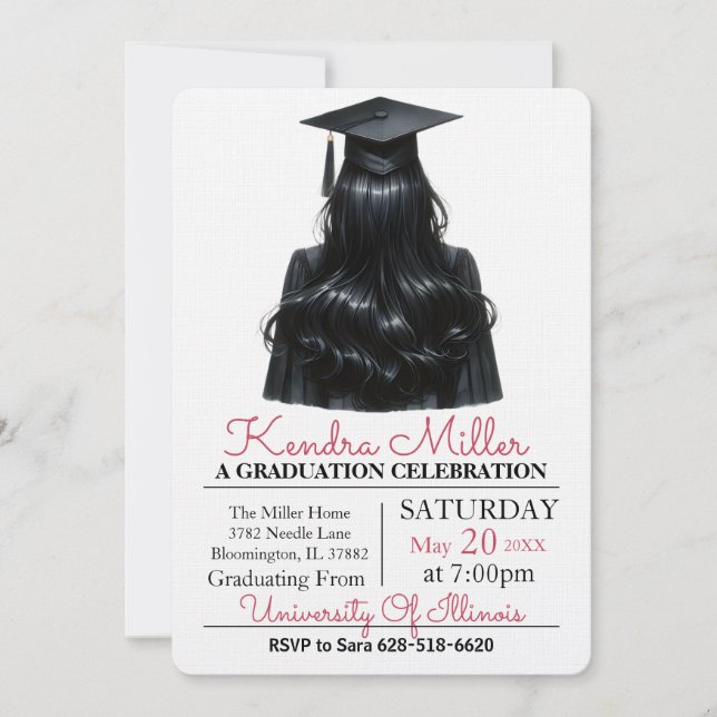 Casquette noir & Gown Aquarelle Invitation de grad (Devant)