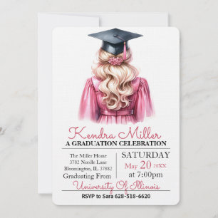 Casquette noir & Gown Aquarelle Invitation de grad