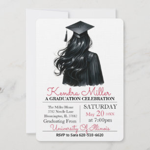 Casquette noir & Gown Aquarelle Invitation de grad