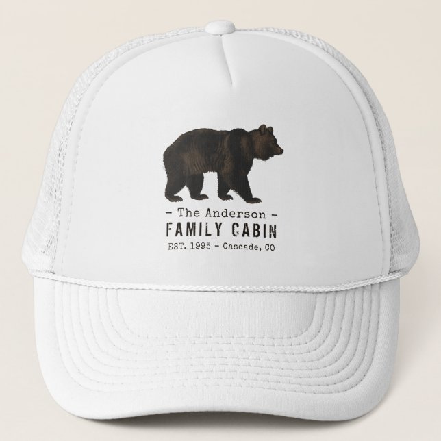 Casquette Nom de famille Cabine Rustique Brown Ours noir (Devant)