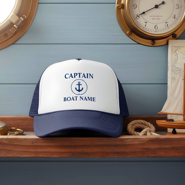 Casquette Nom du bateau du capitaine nautique Ancre corde bl (Customize to change text size or text style.)
