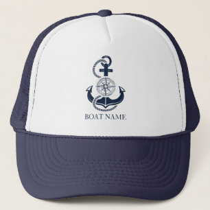 Casquette Nom du bateau nautique Ancre bleue