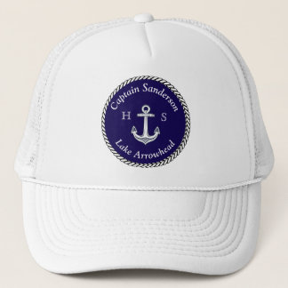 Casquette Nom du bateau nautique Ancre Marine en blanc