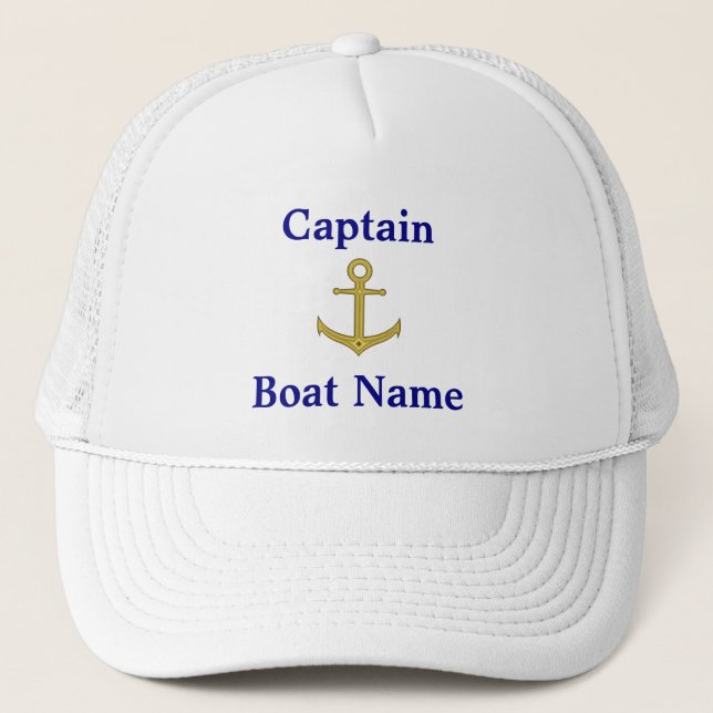Casquette Nom du capitaine et du bateau Marine Blue Text Gol (Devant)