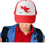 Casquette Nom du dragon rouge garçon<br><div class="desc">Une icône de dragon rouge sur un arrière - plan blanc. Customiser et ajouter un nom,  couleur noire rustique,  comics style polices/lettres</div>