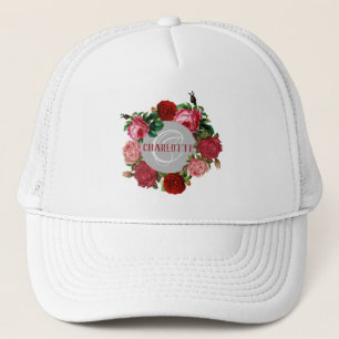 Casquette Nom du monogramme du modèle floral personnalisé