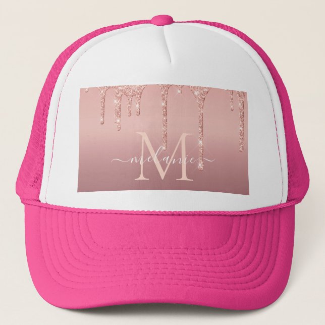 Casquette Nom du monogramme Rose de texte Parties scintillan (Devant)
