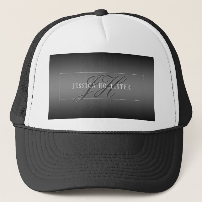 Casquette Nom élégant & Initiales monogrammées | Noir & Gris (Devant)