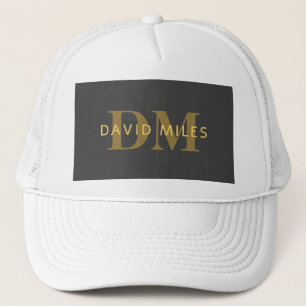 Casquette Nom élégant & Monogramme Or & Gris foncé