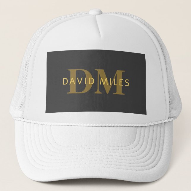 Casquette Nom élégant & Monogramme | Or & Gris foncé (Devant)