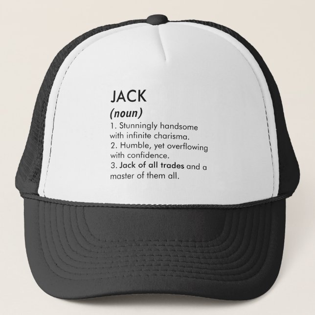 Casquette Nom Jack, Nom modifiable, Nom personnalisé (Devant)