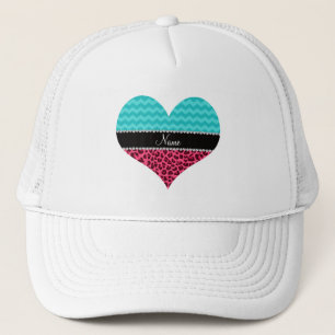 Casquette Nom léopard rose chevrons turquoise