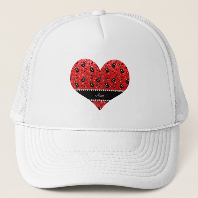 Casquette Nom neon rouge parties scintillant guitares notes  (Devant)