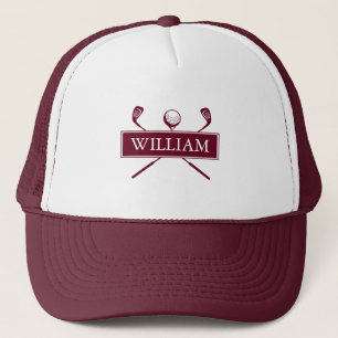 Casquette Nom Personnalisé Burgundy Golf Ball And Clubs