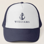 Casquette Nom personnalisé Nautical Boat Ancre Marine Bleu<br><div class="desc">Elégant design marin bleu marine élégant avec ancre de navire et personnalisé avec votre nom. Conçu par Thisisnotme©</div>