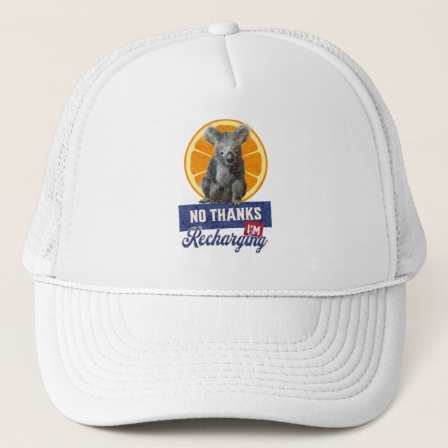 Casquette Non merci, je recharge Koala Orange (Devant)