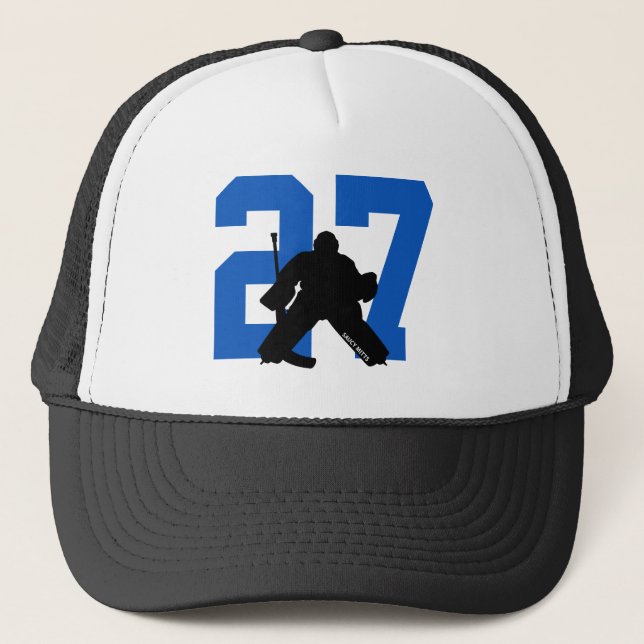 Casquette Numéro de gardien de hockey personnalisé bleu (Devant)