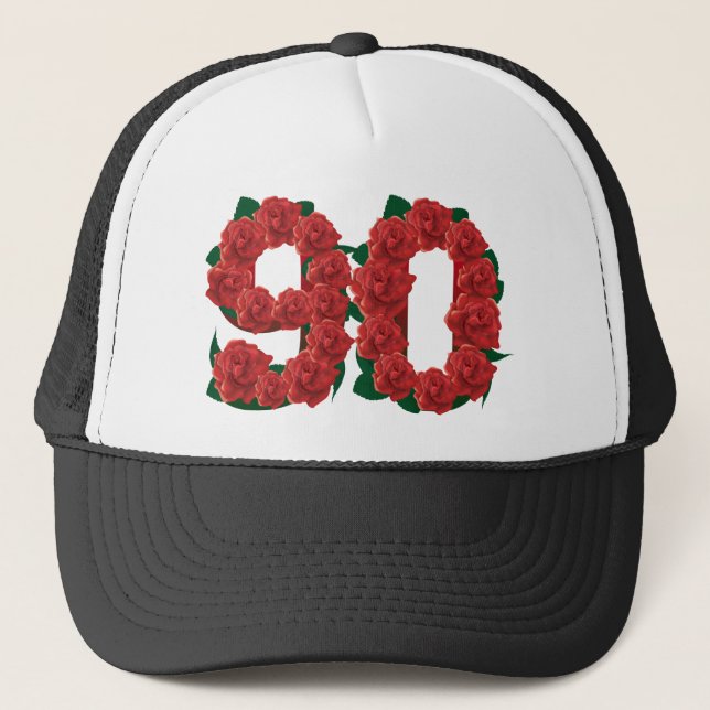 Casquette Numéro roses rouges de 90 ou quatre-vingt-dixième (Devant)