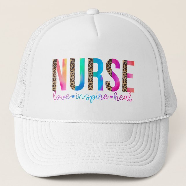Casquette "Nurse - Love, Inspire, Heal" en couleur arc-en-ci (Devant)