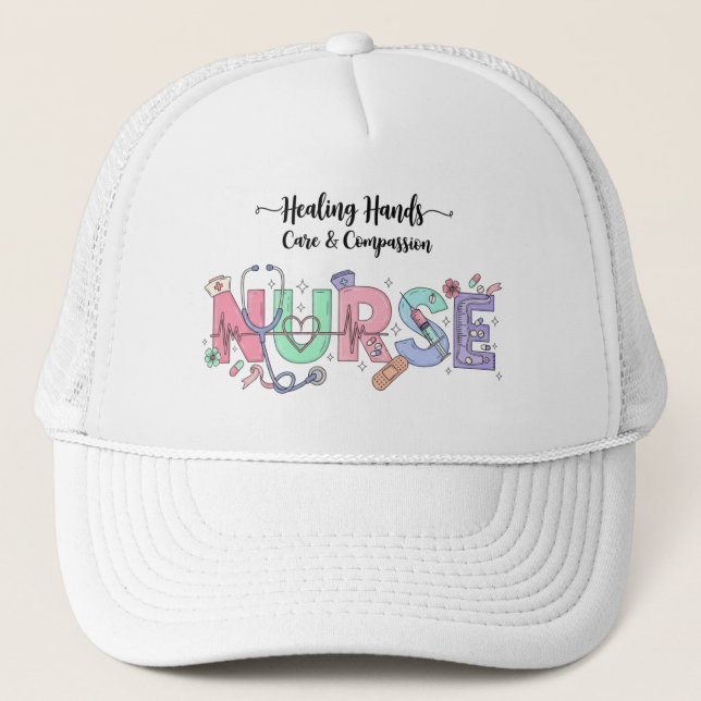 Casquette Nurse Typography with Stethoscope Medical Icons  (Devant)