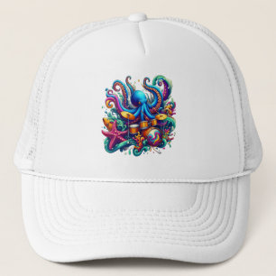 Casquette Octopus jouant de la batterie Percussive Sea Symph