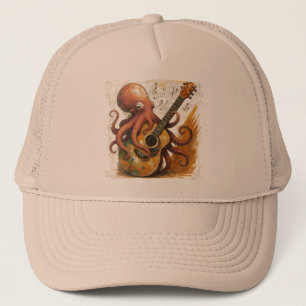 Casquette Octopus Jouer Guitare Musique Vintage Art