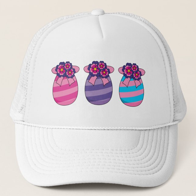 Casquette Oeufs de Pâques aux fleurs et au ruban (Devant)