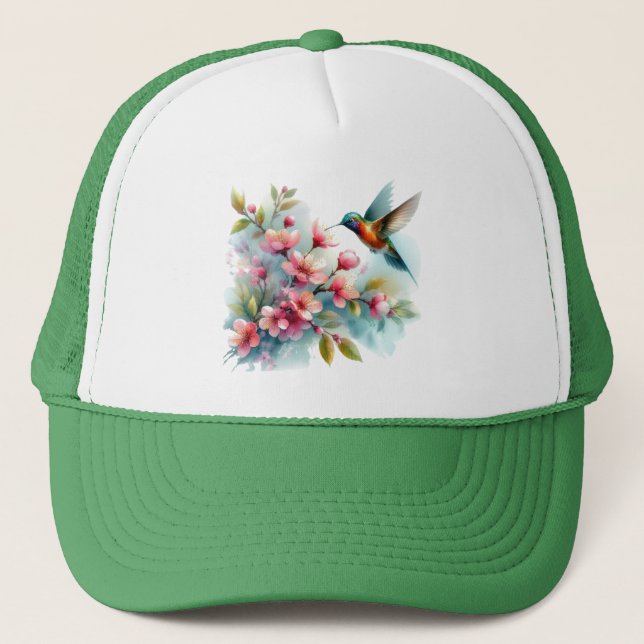 Casquette OEuvre florale/printanière de colibri (Devant)
