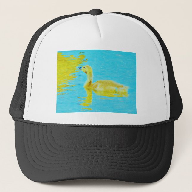 Casquette Oie-bébé jaune avec eau bleu clair (Devant)