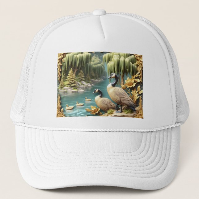 Casquette Oies du Canada au milieu des saules qui pleuvent (Devant)