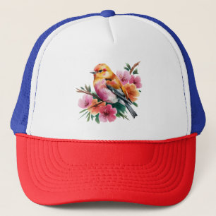 Casquette Oiseau à fleur rose