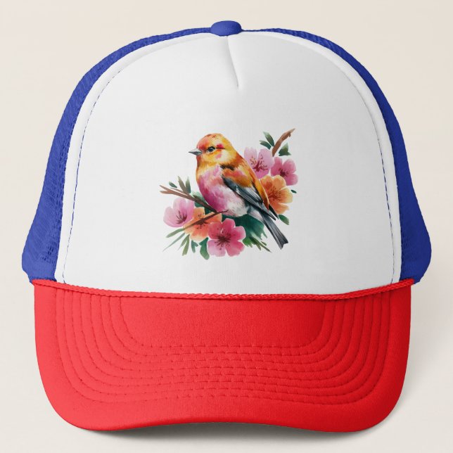 Casquette Oiseau à fleur rose (Devant)