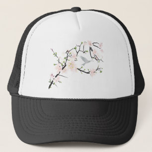 Casquette Oiseau rose en fleurs