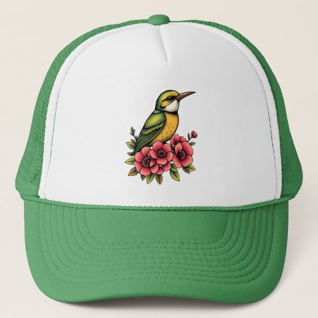 Casquette Oiseau vert et jaune (Devant)