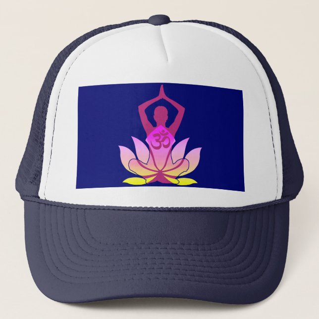 Casquette OM Namaste Spirituelle Lotus Flower Yoga on Blue (Devant)
