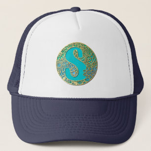 Casquette Or Monogramme S Turquoise et Fleurs Colorées