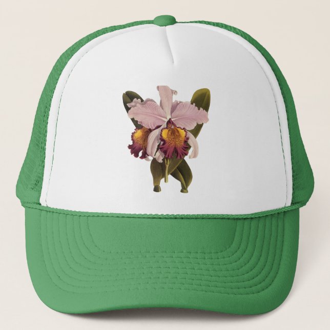 Casquette Orchidée vintage violette Cattleya, Fleurs tropica (Devant)
