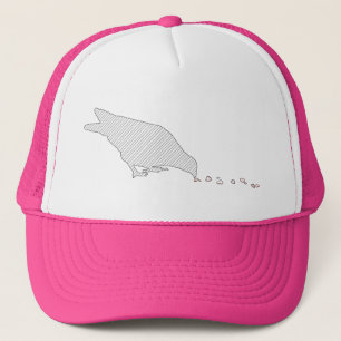 Casquette ordre de picotement. oiseau noir et coeurs rouges.