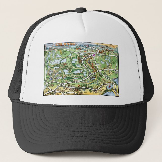 Casquette Orlando Florida Cartoon Map (Devant)