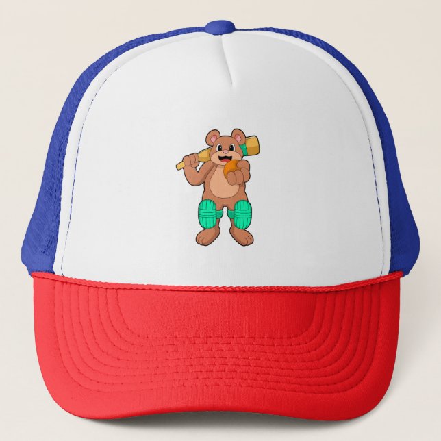 Casquette Ours au cricket avec chauve-souris de cricket (Devant)