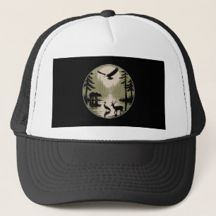 Casquette Ours Cerf Aigle Lune Forêt Silhouette
