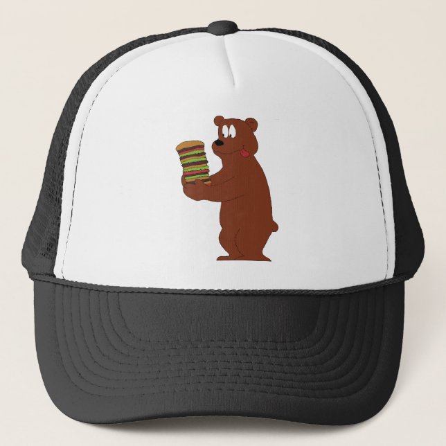 Casquette Ours de bande dessinée avec l'hamburger énorme (Devant)