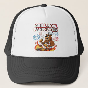 Casquette Ours de grillade drôle BBQ Grill maintenant, paniq