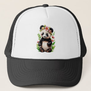 Casquette Ours De Panda Transparent Avec Fleurs