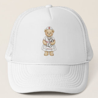 Casquette Ours en peluche infirmière personnalisé Nom person