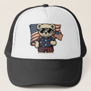 Casquette Ours en peluche patriotique vintage gravure shirt