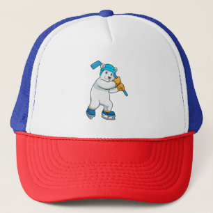 Casquette Ours polaire au hockey sur glace avec bâton