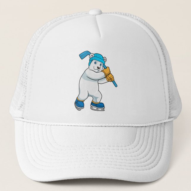 Casquette Ours polaire au hockey sur glace avec bâton de hoc (Devant)