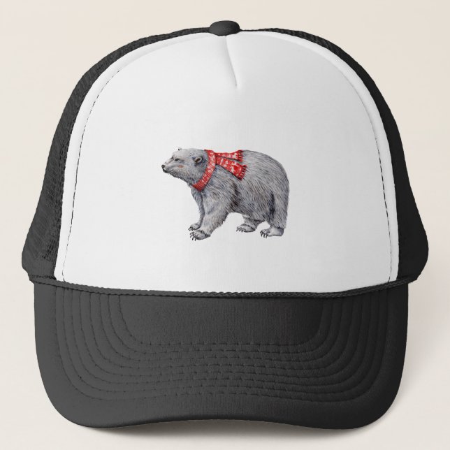 Casquette Ours polaire dans l'Écharpe rouge (Devant)
