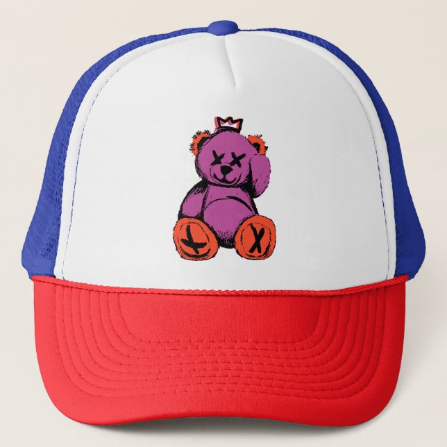 Casquette Ours royal en peluche en violet et orange (Devant)
